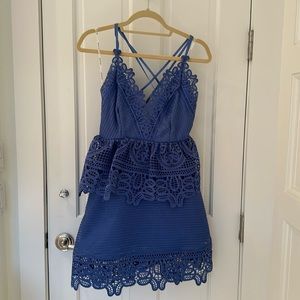 Self-Portrait periwinkle cocktail dress w/ peplum; size 2